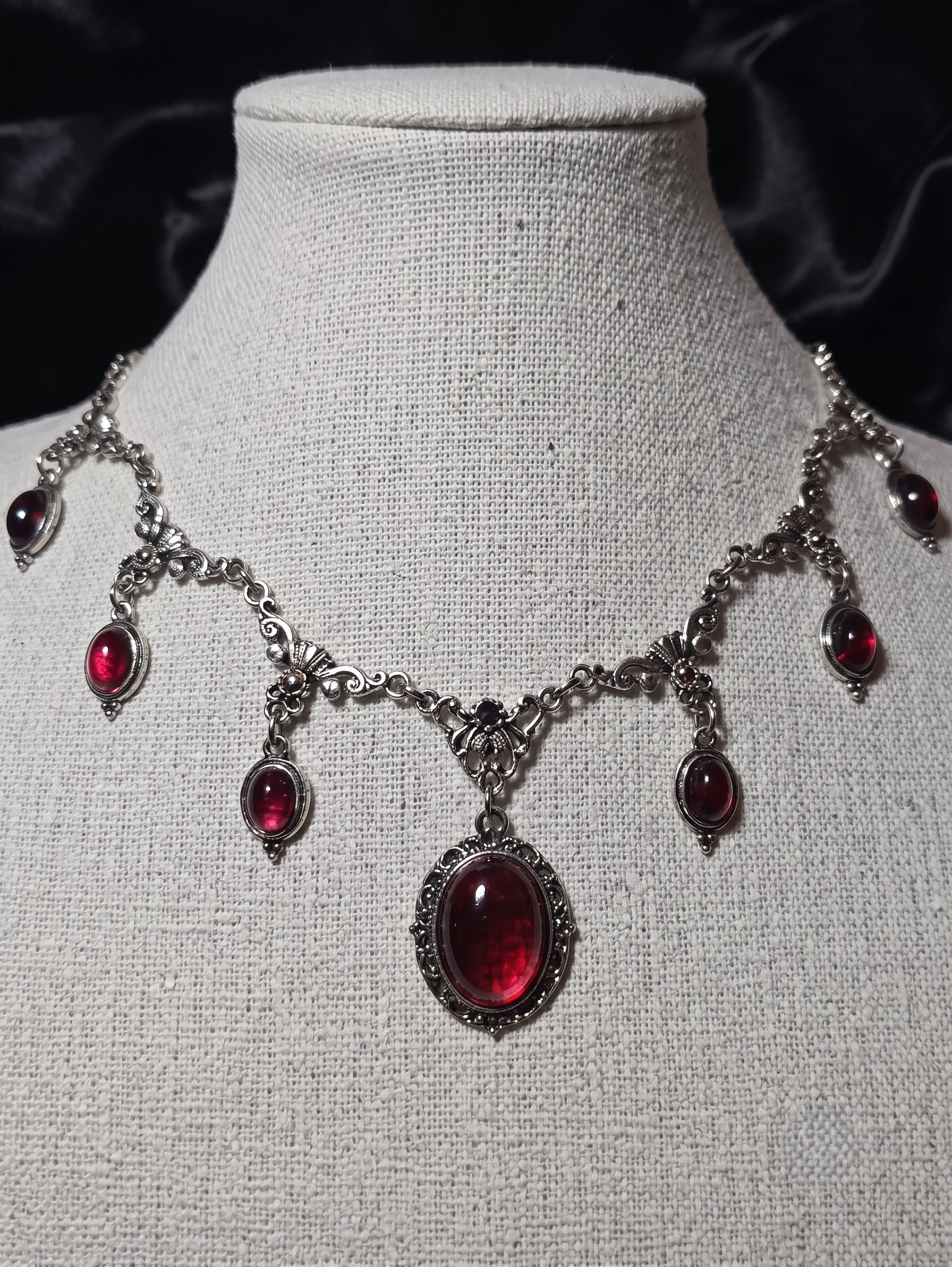 Vintage Victorian Gothic Butterfly Red Gemstone Vampire Blood Drop Choker Necklace