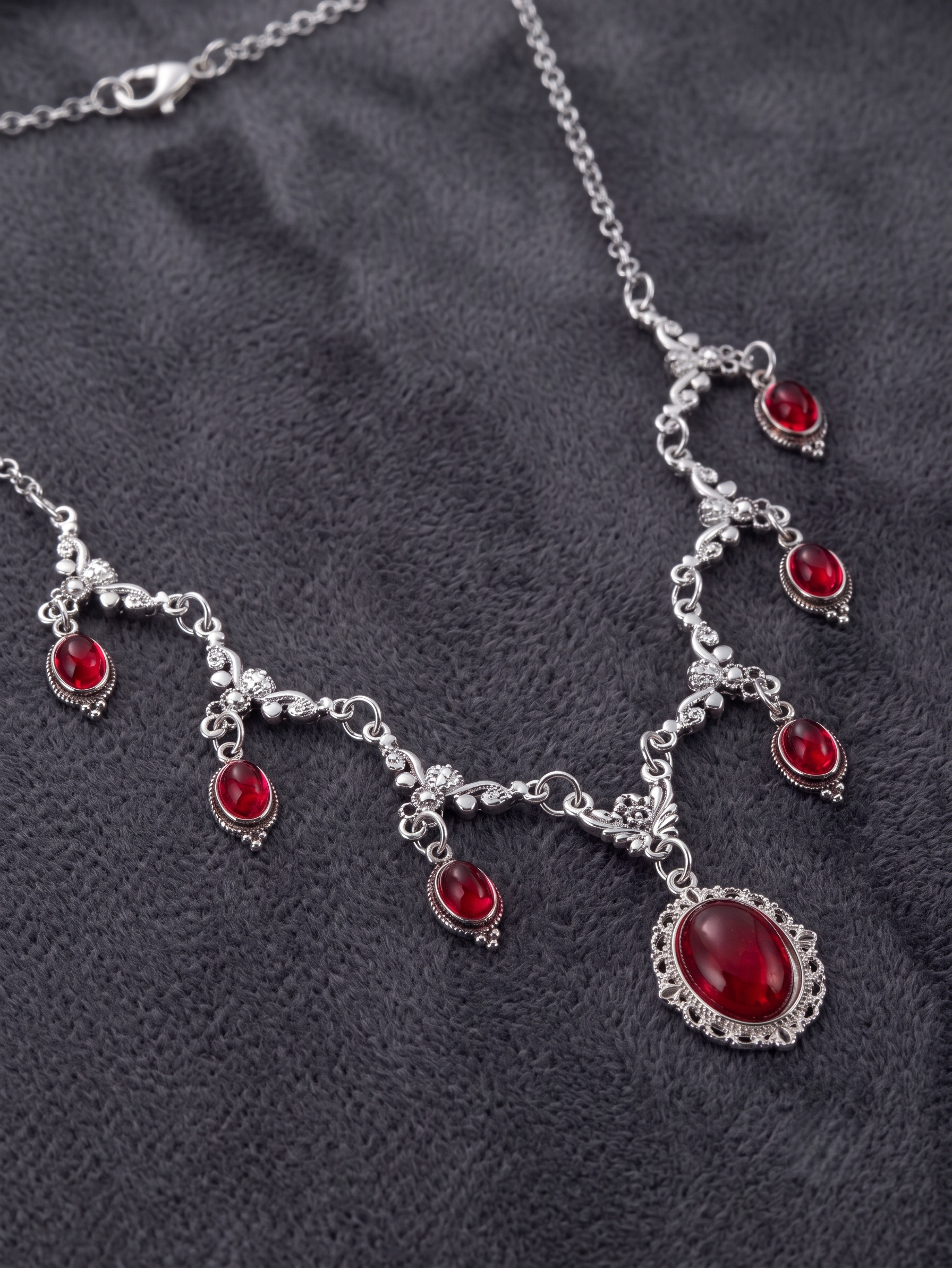 Vintage Victorian Gothic Butterfly Red Gemstone Vampire Blood Drop Choker Necklace