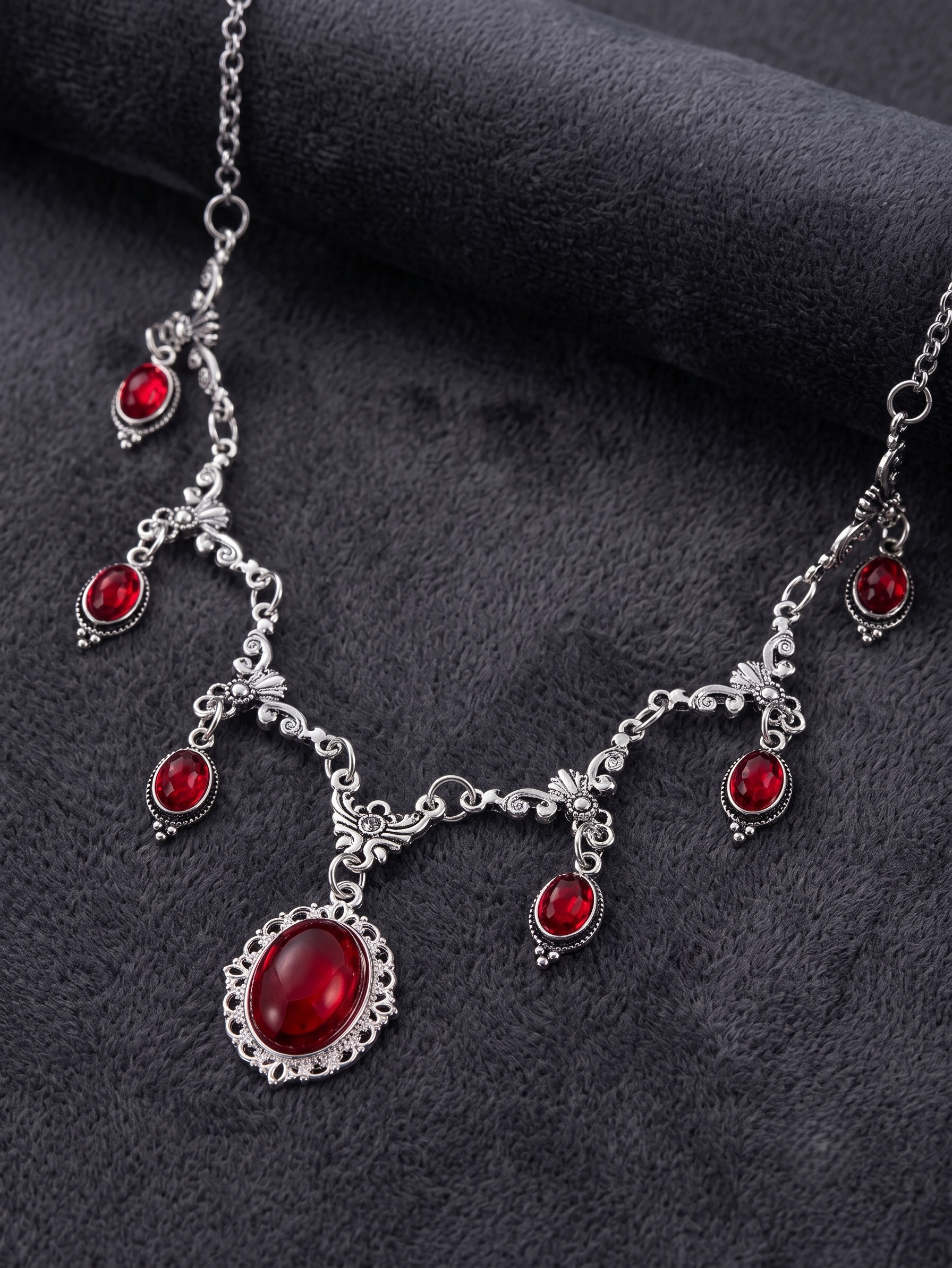 Vintage Victorian Gothic Butterfly Red Gemstone Vampire Blood Drop Choker Necklace