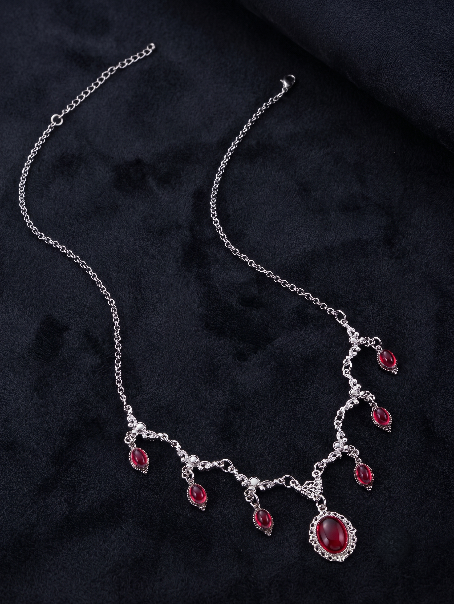 Vintage Victorian Gothic Butterfly Red Gemstone Vampire Blood Drop Choker Necklace