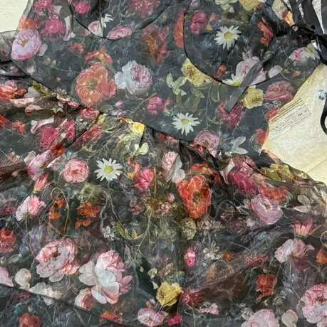 Romantic Vintage Oil Painting Floral Organza Tiered Camisole Mini Dress