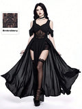 Gothic Cold-Shoulder Deep V-Neck High Split Maxi Party Dress