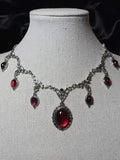 Vintage Victorian Gothic Butterfly Red Gemstone Vampire Blood Drop Choker Necklace
