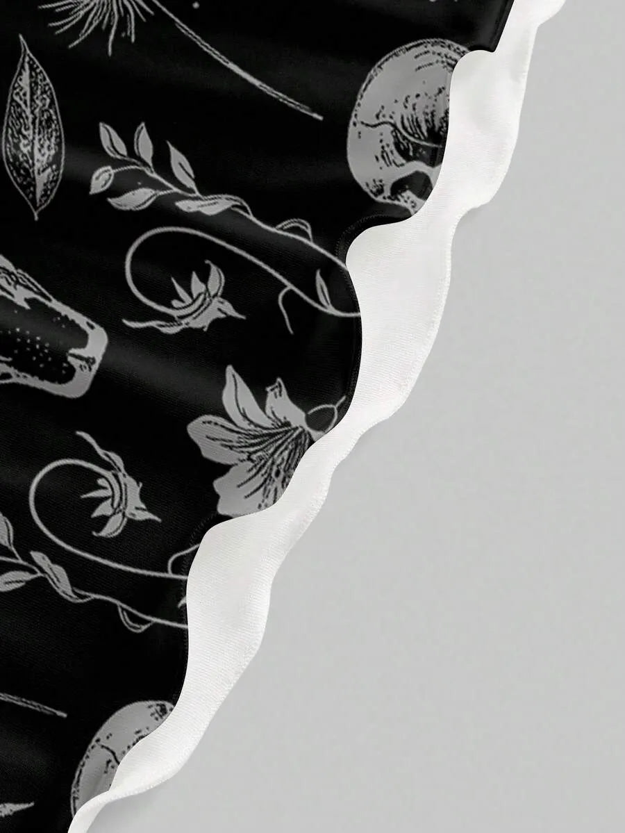 Gothic Dark Halloween Skull Moth Print Cami Mini Dress