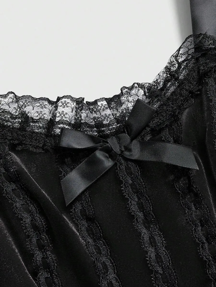 Vintage Gothic Velvet Corset Tiered Lace Cami Mini Dress