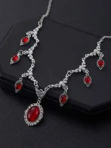 Vintage Victorian Gothic Butterfly Red Gemstone Vampire Blood Drop Choker Necklace